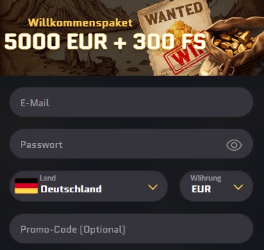 WantedWin Casino Registrierung